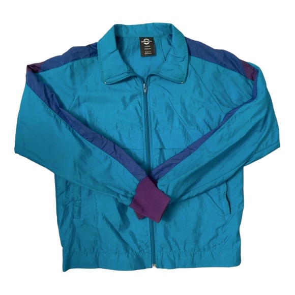 Lightweight Retro Zip Front Sport Jacket Teal, Blue and Purple women’s medium - Picture 1 of 6